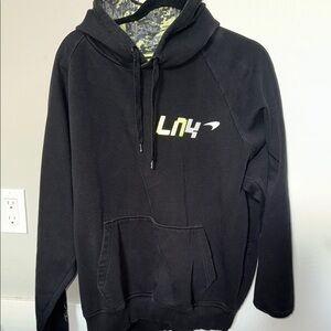 Lando Norris F1 Black Hoodie with Ln4 Logo and Drawstring Hood
